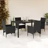 Image de vidaXL Ensemble à manger de jardin et coussins 5 pcs noir rotin verre