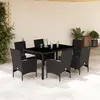 Image de vidaXL Ensemble à manger de jardin et coussins 7 pcs noir rotin acacia