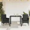 Image de vidaXL Ensemble à manger de jardin et coussins 3 pcs noir rotin verre