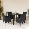 Image de vidaXL Ensemble à manger de jardin et coussins 5 pcs noir rotin verre