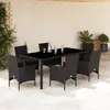 Image de vidaXL Ensemble à manger de jardin et coussins 7 pcs noir rotin acacia