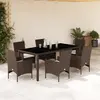 Image de vidaXL Ensemble à manger de jardin et coussins 7pcs marron rotin verre