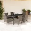 Image de vidaXL Ensemble à manger de jardin et coussins 7 pcs gris rotin verre