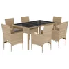 Image de vidaXL Ensemble à manger de jardin et coussins 7 pcs beige rotin verre