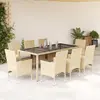 Image de vidaXL Ensemble à manger de jardin et coussins 9 pcs beige rotin verre