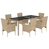 Image de vidaXL Ensemble à manger de jardin et coussins 7 pcs beige rotin verre