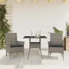 Image de vidaXL Ensemble à manger de jardin et coussins 3 pcs gris rotin verre