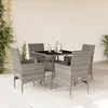 Image de vidaXL Ensemble à manger de jardin et coussins 5 pcs gris rotin verre
