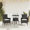 Image de vidaXL Ensemble à manger de jardin et coussins 3 pcs noir rotin verre