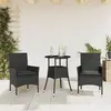 Image de vidaXL Ensemble à manger de jardin et coussins 3 pcs noir rotin verre