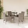 Image de vidaXL Ensemble à manger de jardin et coussins 5 pcs gris rotin verre