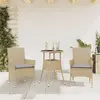 Image de vidaXL Ensemble à manger de jardin et coussins 3 pcs beige rotin verre