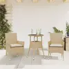 Image de vidaXL Ensemble à manger de jardin et coussins 3 pcs beige rotin verre