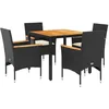 Image de vidaXL Ensemble à manger de jardin et coussins 5 pcs noir rotin acacia