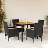 Image de vidaXL Ensemble à manger de jardin et coussins 5 pcs noir rotin acacia