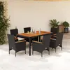 Image de vidaXL Ensemble à manger de jardin et coussins 7pcs noir rotin acacia
