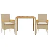 Image de vidaXL Ensemble à manger de jardin et coussins 3pcs beige rotin acacia