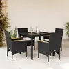 Image de vidaXL Ensemble à manger de jardin et coussins 5 pcs noir rotin verre