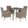 Image de vidaXL Ensemble à manger de jardin et coussins 5 pcs gris rotin verre