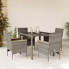 Image de vidaXL Ensemble à manger de jardin et coussins 5 pcs gris rotin verre