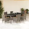 Image de vidaXL Ensemble à manger de jardin et coussins 7 pcs gris rotin verre