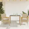 Image de vidaXL Ensemble à manger de jardin et coussins 3 pcs beige rotin verre
