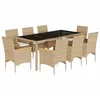 Image de vidaXL Ensemble à manger de jardin et coussins 9 pcs beige rotin verre