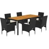 Image de vidaXL Ensemble à manger de jardin et coussins 7pcs noir rotin acacia