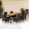 Image de vidaXL Ensemble à manger de jardin et coussins 7pcs noir rotin acacia
