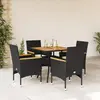 Image de vidaXL Ensemble à manger de jardin et coussins 5 pcs noir rotin acacia