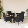 Image de vidaXL Ensemble à manger de jardin et coussins 5 pcs noir rotin verre