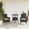 Image de vidaXL Ensemble à manger de jardin et coussins 3 pcs noir rotin verre