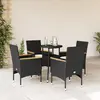 Image de vidaXL Ensemble à manger de jardin et coussins 5 pcs noir rotin verre