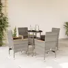 Image de vidaXL Ensemble à manger de jardin et coussins 5 pcs gris rotin verre
