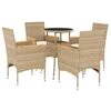 Image de vidaXL Ensemble à manger de jardin et coussins 5 pcs beige rotin verre