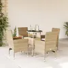 Image de vidaXL Ensemble à manger de jardin et coussins 5 pcs beige rotin verre