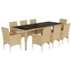 Image de vidaXL Ensemble à manger de jardin et coussins 9 pcs beige rotin verre