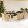 Image de vidaXL Ensemble à manger de jardin et coussins 9 pcs beige rotin verre