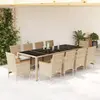 Image de vidaXL Ensemble à manger de jardin et coussins 11pcs beige rotin verre