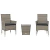 Image de vidaXL Ensemble de bistro avec coussins 3 pcs gris rotin et verre