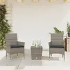 Image de vidaXL Ensemble de bistro avec coussins 3 pcs gris rotin et verre