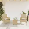 Image de vidaXL Ensemble de bistro avec coussins 3 pcs beige rotin et verre