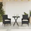 Image de vidaXL Ensemble de bistro avec coussins 3pcs noir résine tressée verre