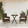 Image de vidaXL Ensemble de bistro avec coussins 3 pcs marron rotin et verre