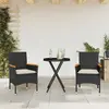 Image de vidaXL Ensemble de bistro avec coussins 3pcs noir résine tressée verre