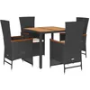 Image de vidaXL Ensemble à manger de jardin coussins 5pcs Noir Résine tressée