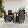 Image de vidaXL Ensemble à manger de jardin coussins 5pcs Noir Résine tressée