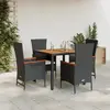 Image de vidaXL Ensemble à manger de jardin coussins 5pcs Noir Résine tressée