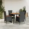 Image de vidaXL Ensemble à manger de jardin coussins 5pcs Noir Résine tressée