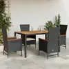 Image de vidaXL Ensemble à manger de jardin coussins 5pcs Noir Résine tressée
